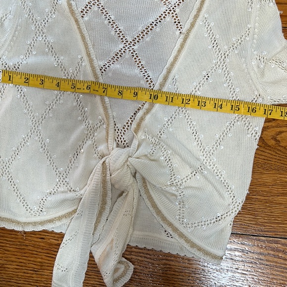 Design History brand cream cardigan w/metallic threads, sequins & beads. Large. - Picture 6 of 10